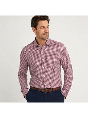 Mizzen+Main Leeward Dress Shirt XL Garnet Gingham Performance Stretch Button Up